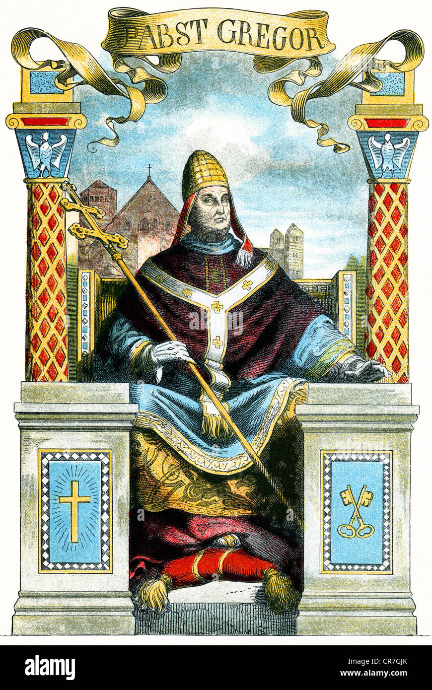 Papa Gregor VII, nato a Soana circa 1020, morì a Salerno per un totale di circa 1087 persone, per un'illustrazione di : ' grandi uomini in parole e illustrazioni ', venti personalità della storia del mondo, Foto Stock