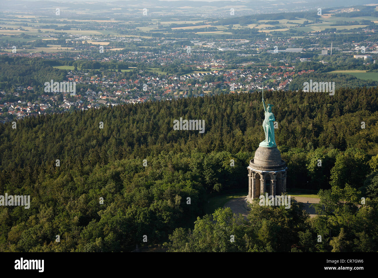 Vista aerea, Hermannsdenkmal, Hermann monumento, Foresta Turingia, Ostwestfalen-Lippe, Westfalia est, Renania settentrionale-Vestfalia Foto Stock