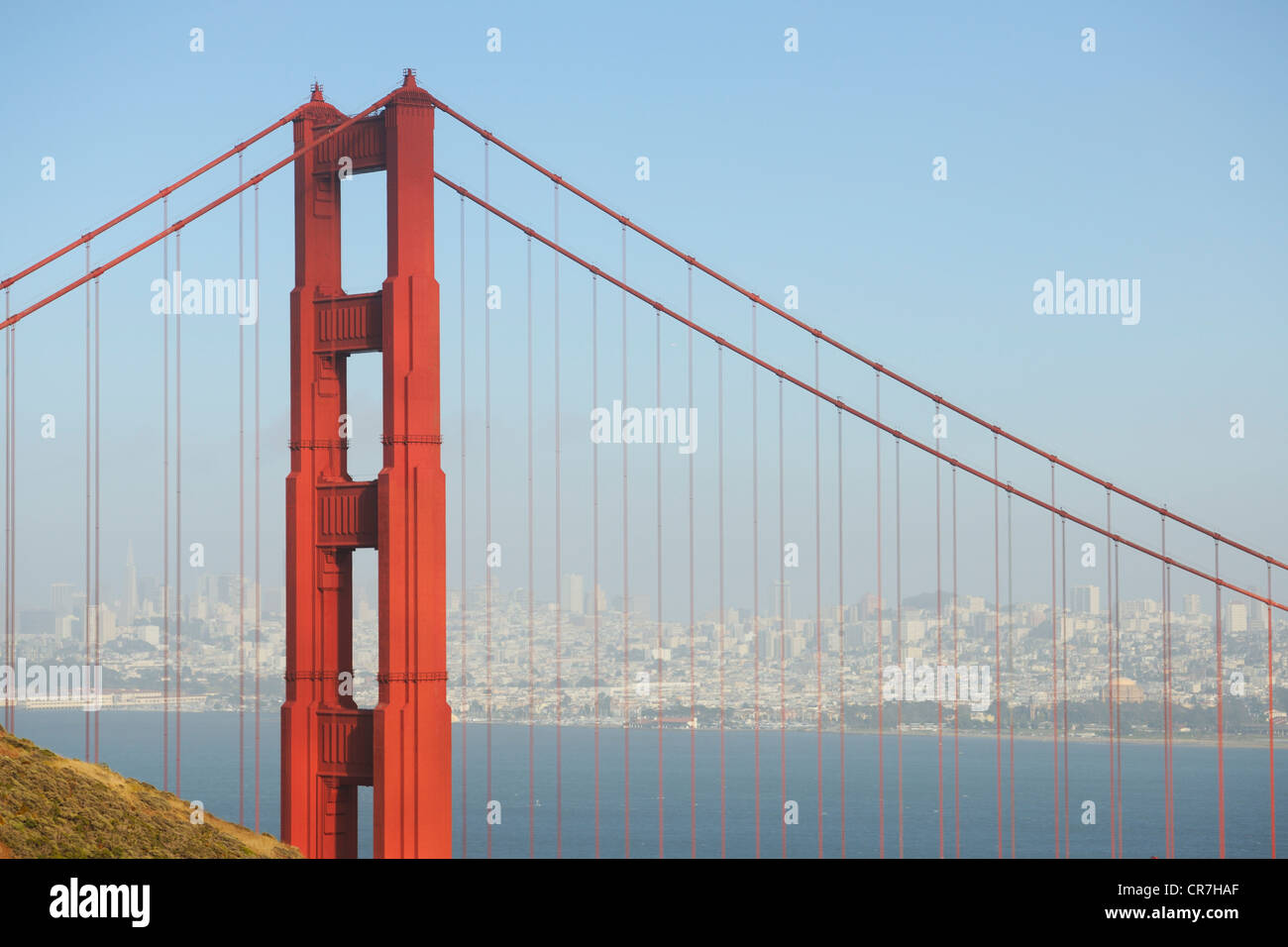 Golden Gate Bridge nella luce della sera, San Francisco, California, Stati Uniti d'America Foto Stock