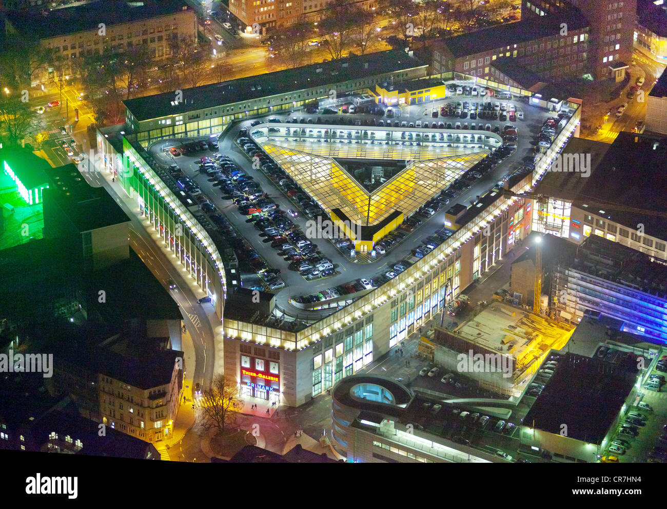 Arial vista, Vista notte, ThierGalerie, Thier-Galerie, Centro shopping, ECE, centro città, Dortmund, la zona della Ruhr Foto Stock