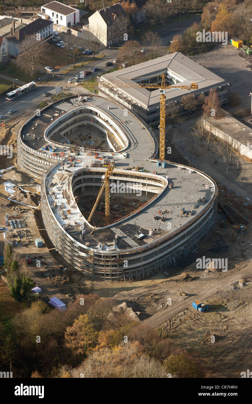 Vista aerea, nuova scuola in costruzione, Hans-Boeckler-Schule, Bochum, la zona della Ruhr, Renania settentrionale-Vestfalia, Germania, Europa Foto Stock