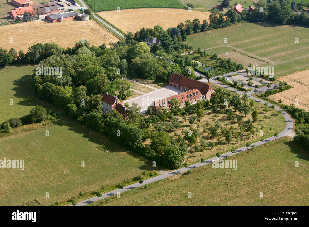 Vista aerea, Kulturgut Haus Nottbeck, museo, Oelde, Renania settentrionale-Vestfalia, Germania, Europa Foto Stock