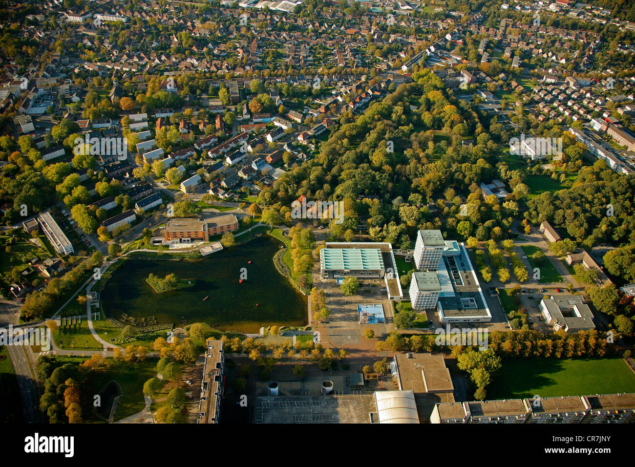 Vista aerea, Parkhotel, Marl-Mitte, centro con con il municipio e Marler Stern shopping centre, Marl, la zona della Ruhr Foto Stock