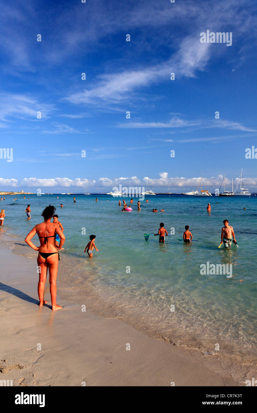 Isole Baleari Spagna, Ibiza, Platja de Ses Salines spiaggia Foto Stock