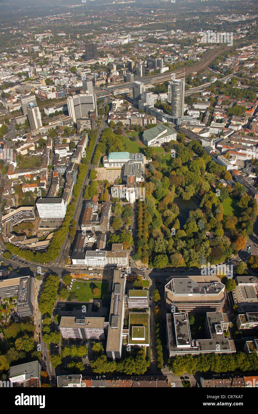 Vista aerea, Stadtpark, city park, Huyssenallee, Essen, la zona della Ruhr, Renania settentrionale-Vestfalia, Germania, Europa Foto Stock