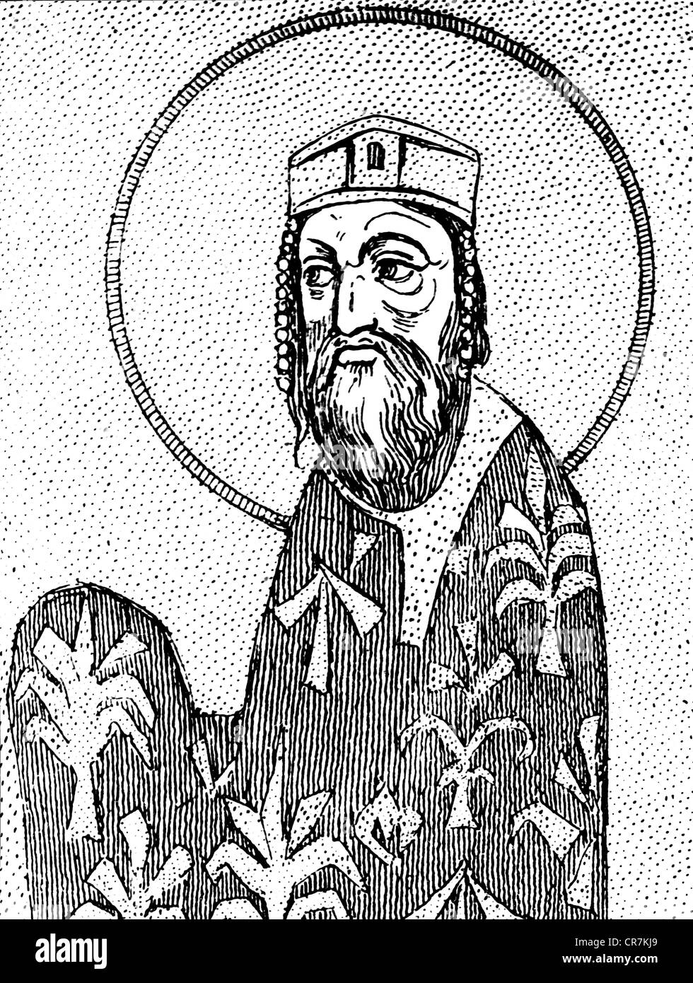 Alexios i Komnenos, 1048 - 15.8.1118, imperatore romano d'Oriente 4.4.1081 - 15.8.1115, mezza lunghezza, dopo miniatura bizantina, 11th secolo, Foto Stock