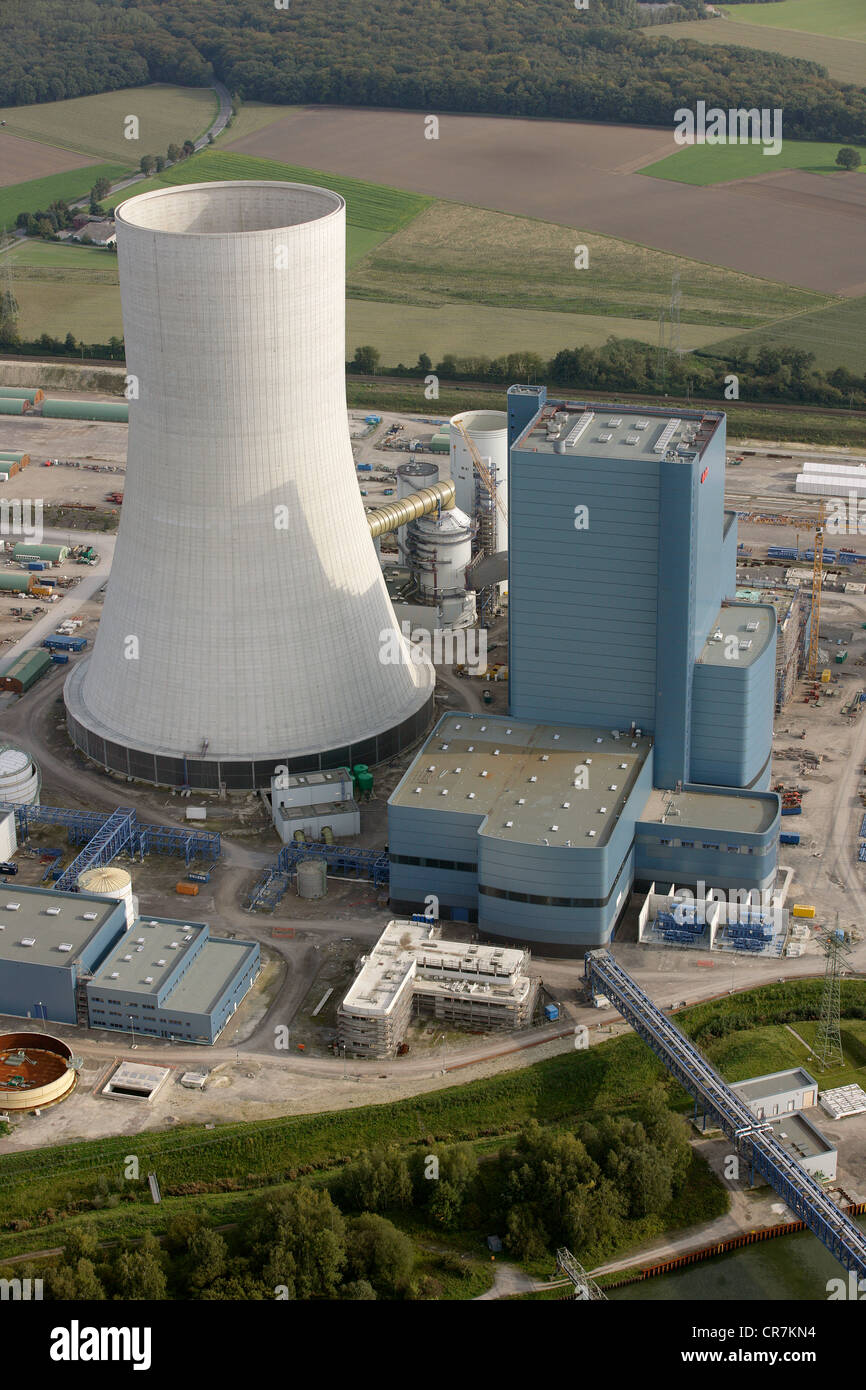 Vista aerea, Datteln 4, E.ON impianto alimentato a carbone in costruzione, Datteln, la zona della Ruhr, Renania settentrionale-Vestfalia Foto Stock
