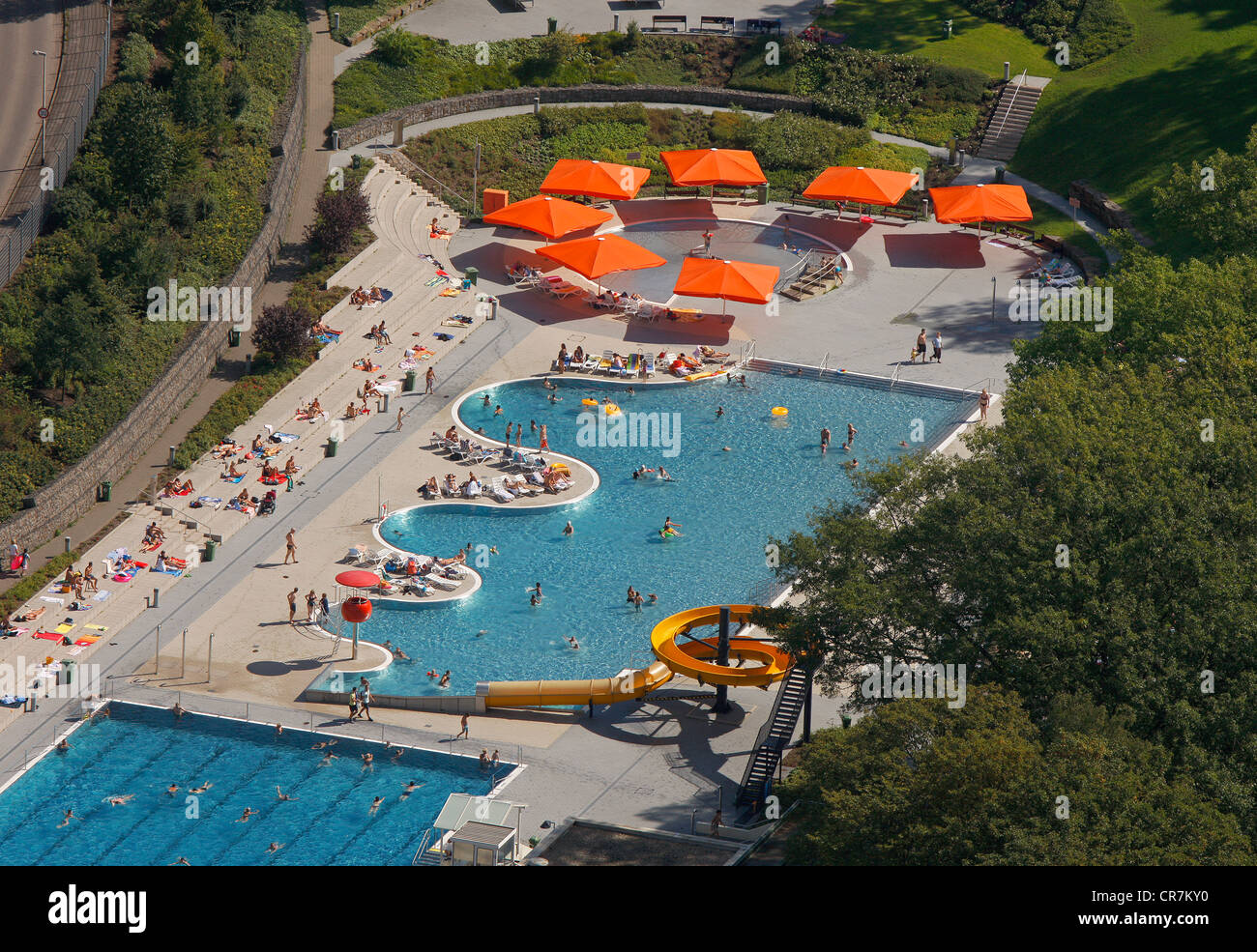 Vista aerea, piscina esterna, Annen, Witten, Renania settentrionale-Vestfalia, Germania, Europa Foto Stock