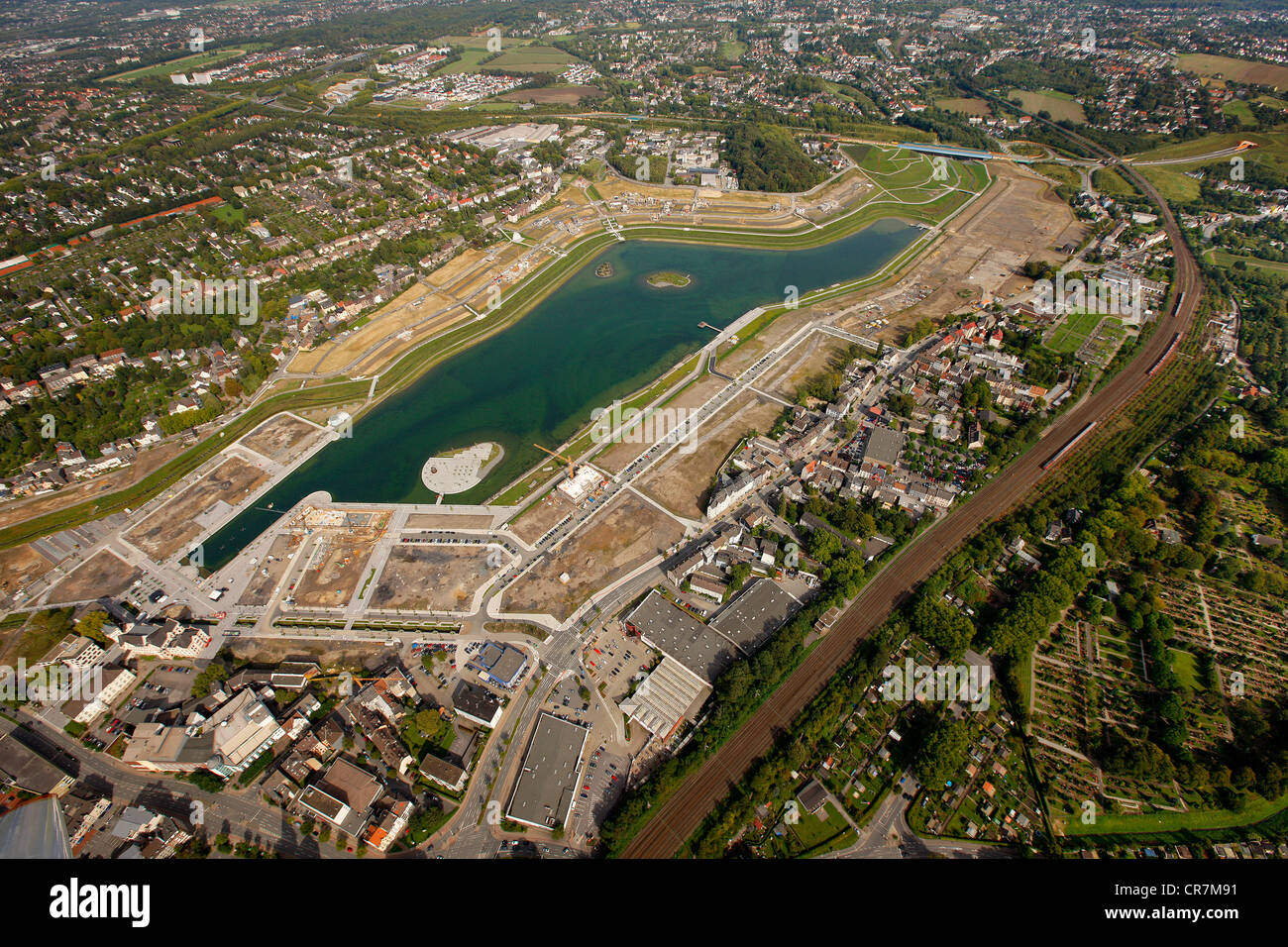 Vista aerea, Phoenix-See, un lago artificiale, Dortmund, la zona della Ruhr, Renania settentrionale-Vestfalia, Germania, Europa Foto Stock