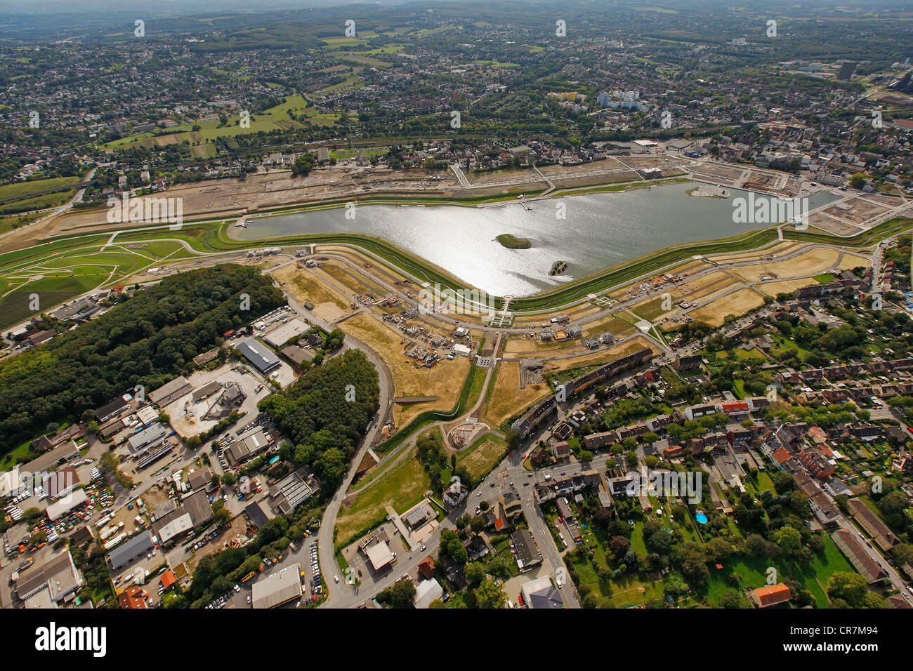 Vista aerea, Phoenix-See, un lago artificiale, Dortmund, la zona della Ruhr, Renania settentrionale-Vestfalia, Germania, Europa Foto Stock