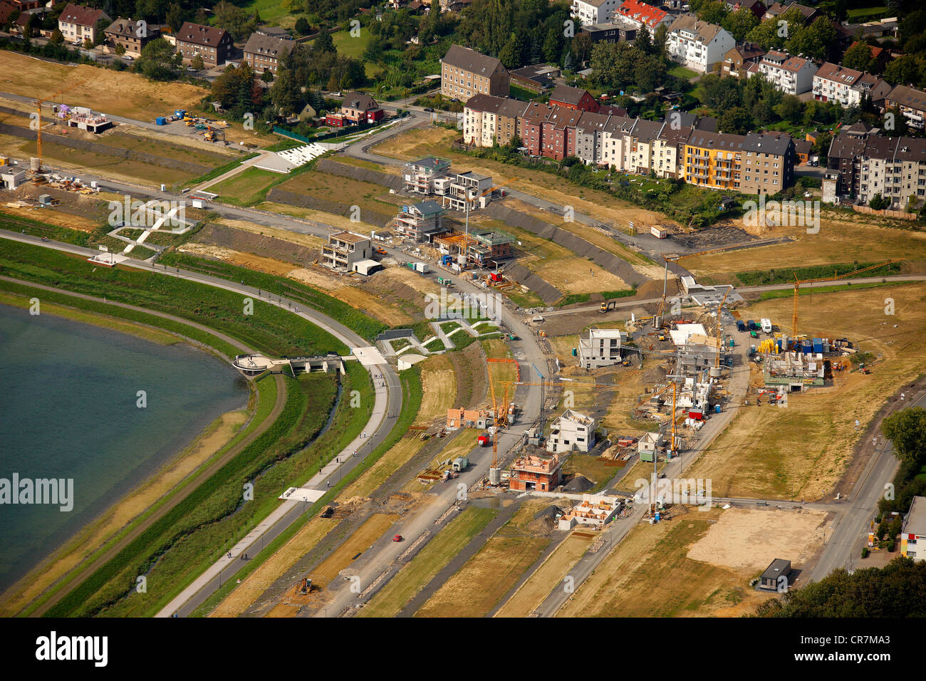 Vista aerea, Phoenix-See, promenade del lago artificiale, Dortmund, la zona della Ruhr, Renania settentrionale-Vestfalia, Germania, Europa Foto Stock