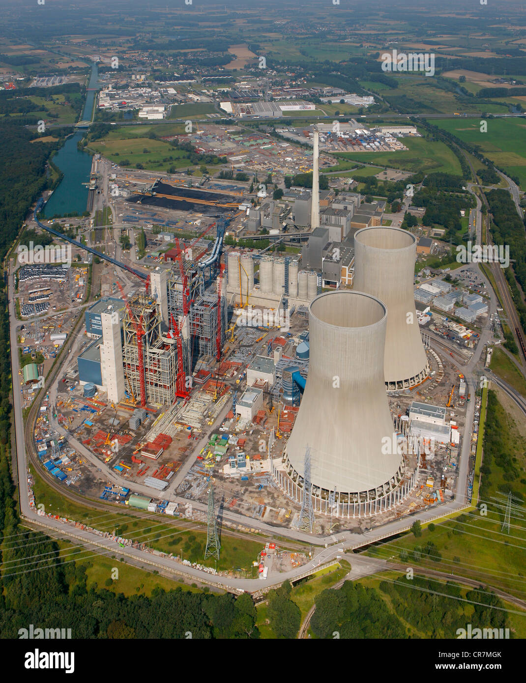 Vista aerea, disco di centrali elettriche a carbone, Kraftwerk Westfalen Power Plant, RWE Power, Uentrop, la zona della Ruhr Foto Stock
