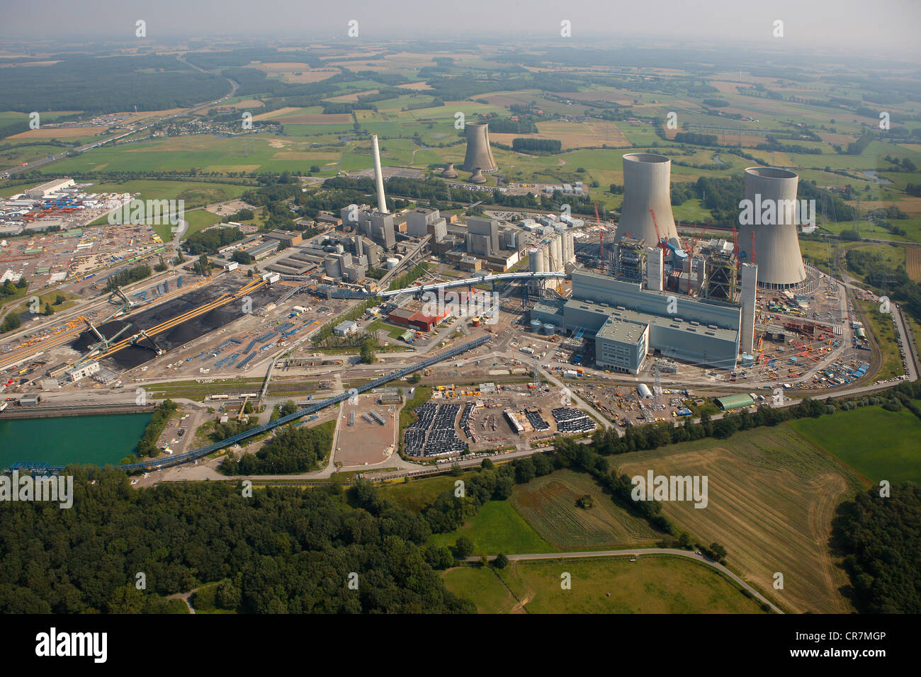 Vista aerea, disco di centrali elettriche a carbone, Kraftwerk Westfalen Power Plant, RWE Power, Uentrop, la zona della Ruhr Foto Stock