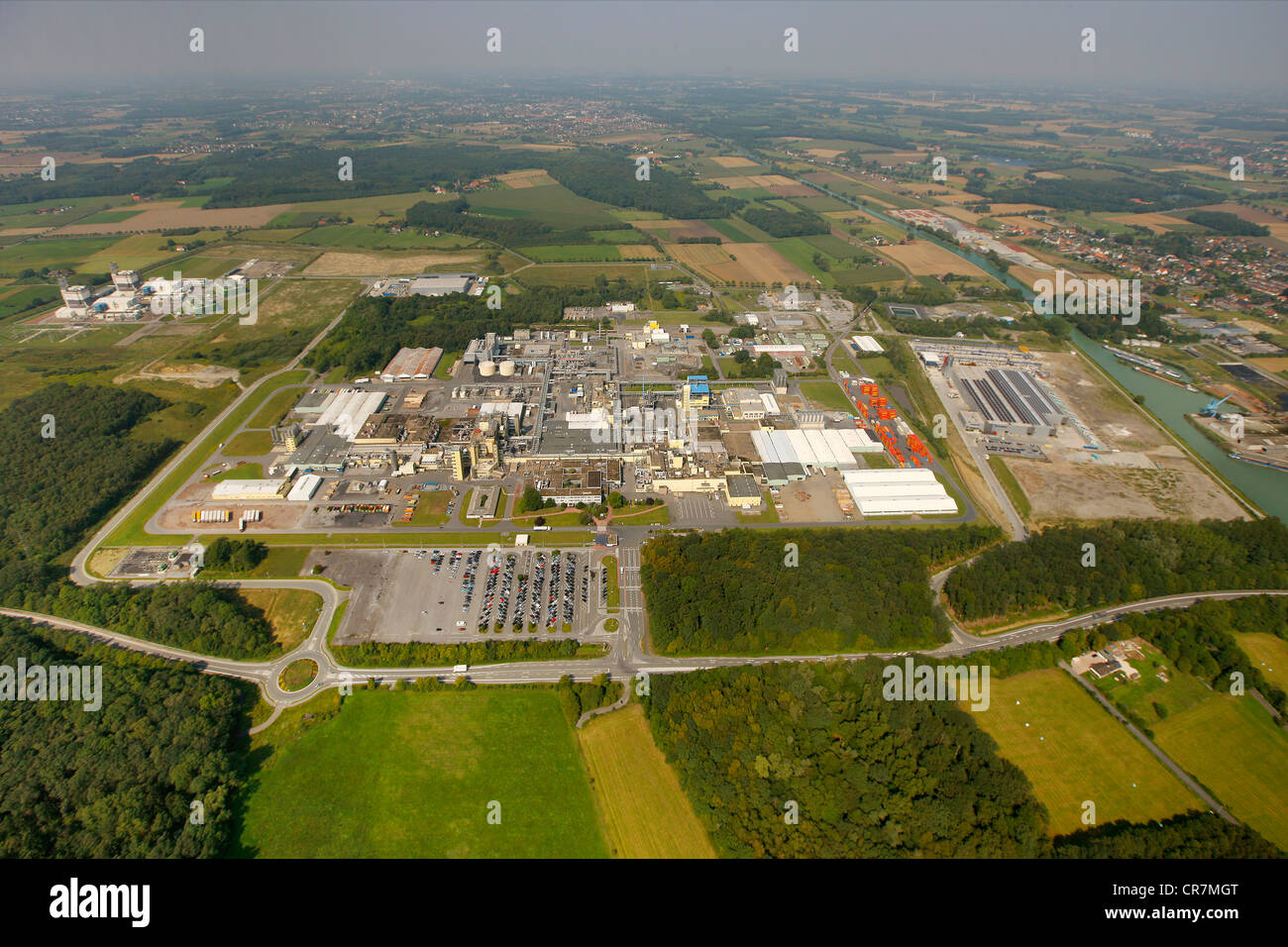 Vista aerea, DuPont e un palazzo combinato gas-vapore impianto di alimentazione, Uentrop, Hamm, la zona della Ruhr, Renania settentrionale-Vestfalia Foto Stock