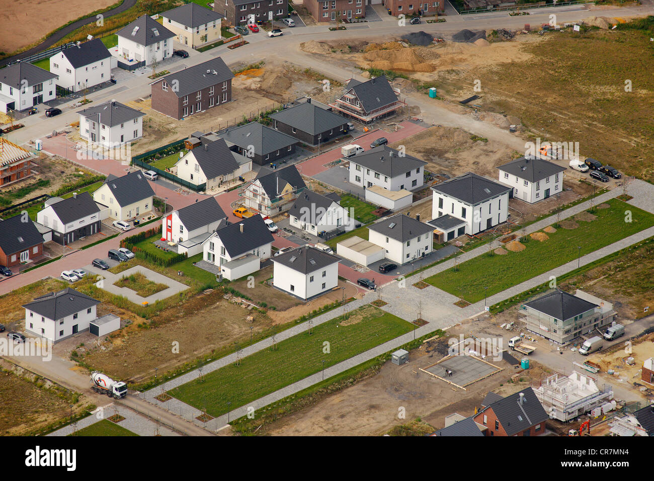 Vista aerea, case unifamiliari, Maybacher Heide, ex Caserma Preston sito, Recklinghausen, zona della Ruhr Foto Stock