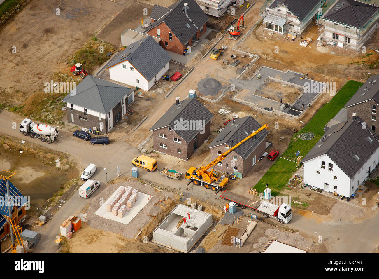 Vista aerea, case unifamiliari, Maybacher Heide, ex Caserma Preston sito, Recklinghausen, zona della Ruhr Foto Stock