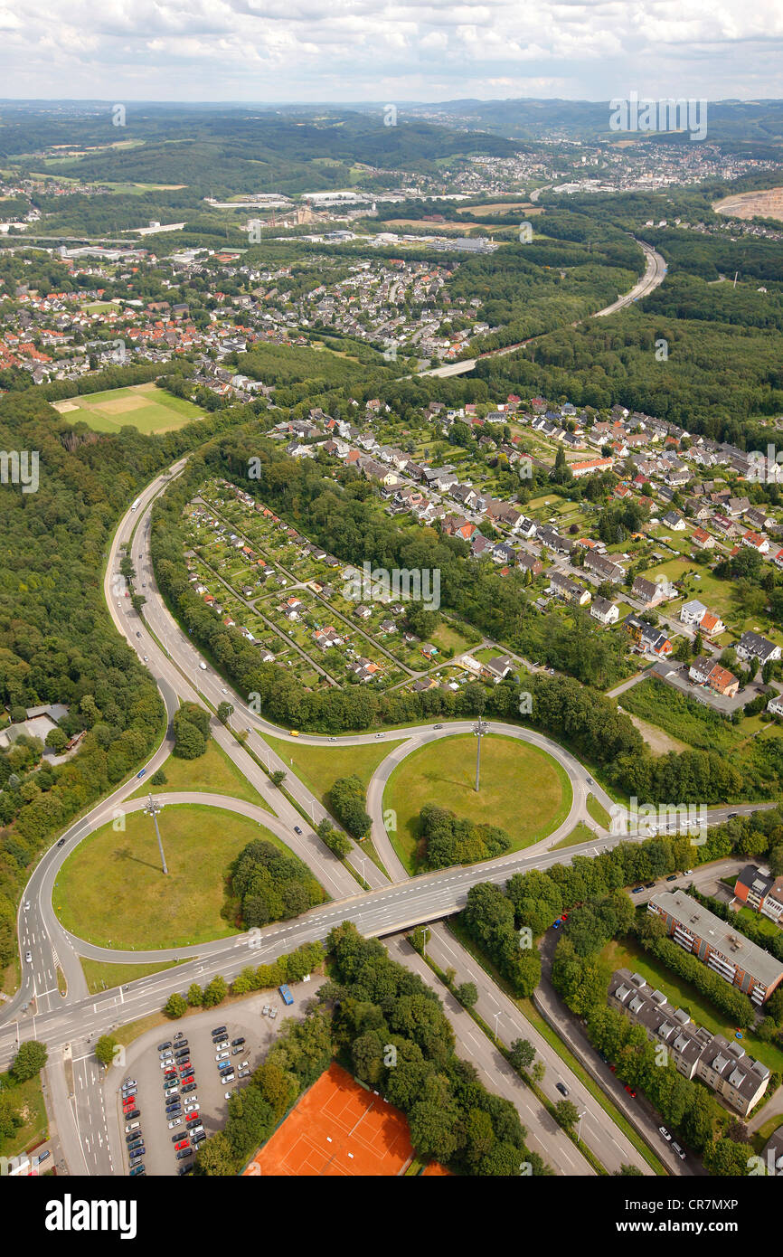 Vista aerea, Feithstrasse street, autostrada A46 e Heinitzstrasse street, Hagen, zona della Ruhr, Renania settentrionale-Vestfalia Foto Stock