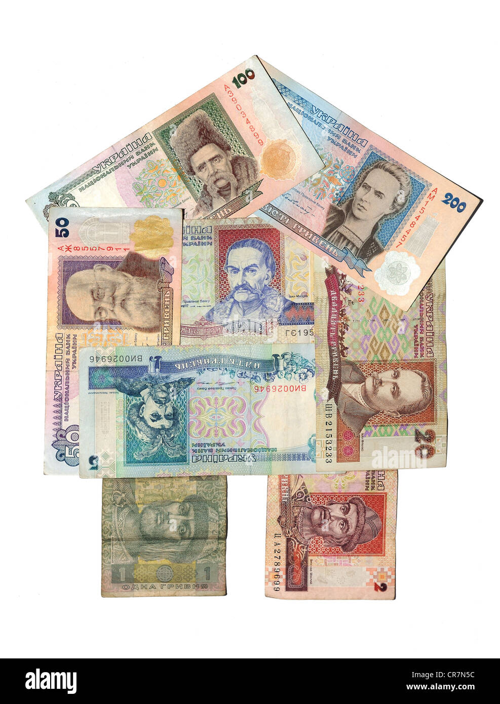 Banconota storico, ucraino hryvnias 1994-2004 Foto Stock