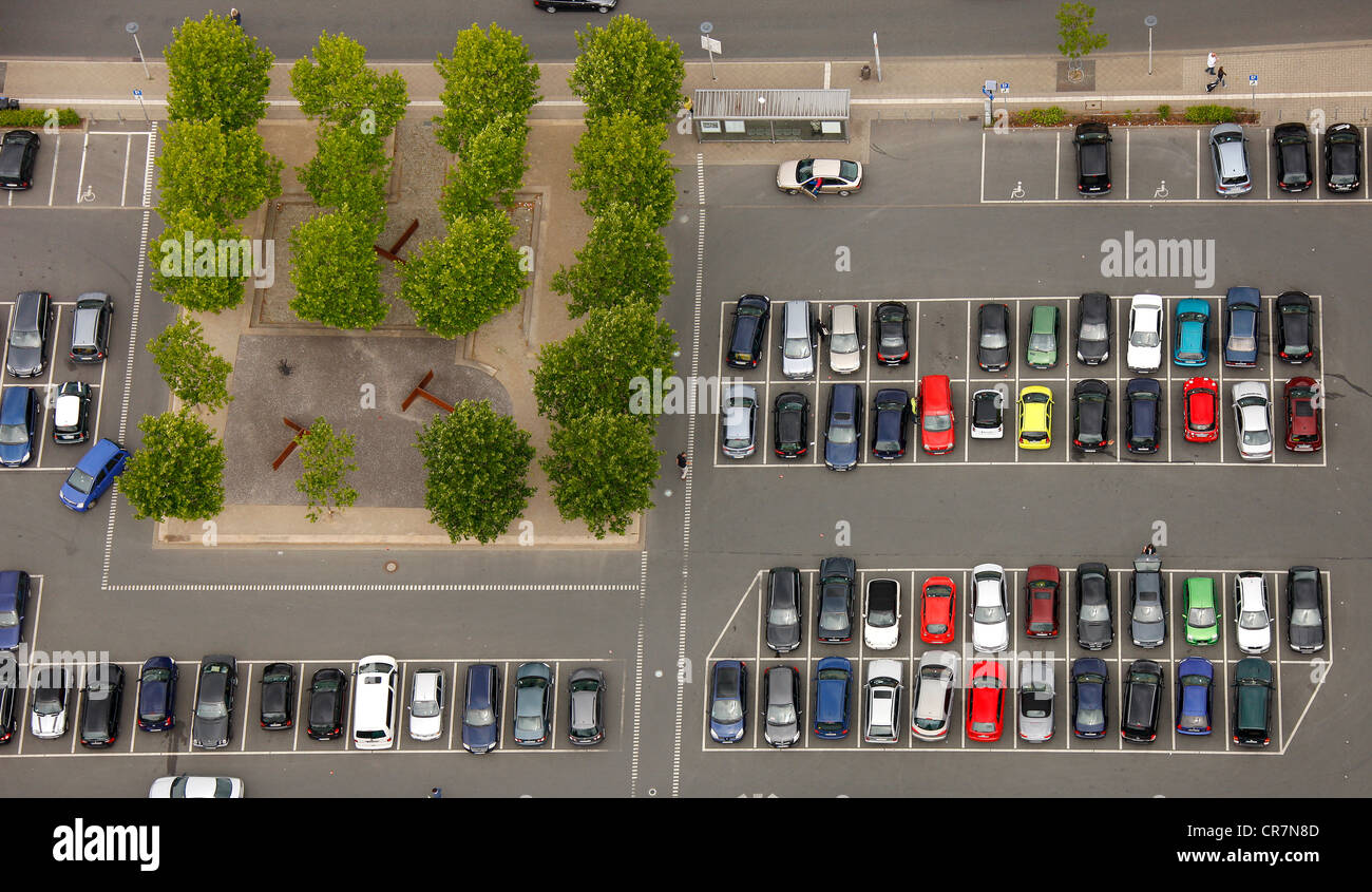 Vista aerea, parcheggio auto, Santa Monica Platz, Hamm, la zona della Ruhr, Renania settentrionale-Vestfalia, Germania, Europa Foto Stock