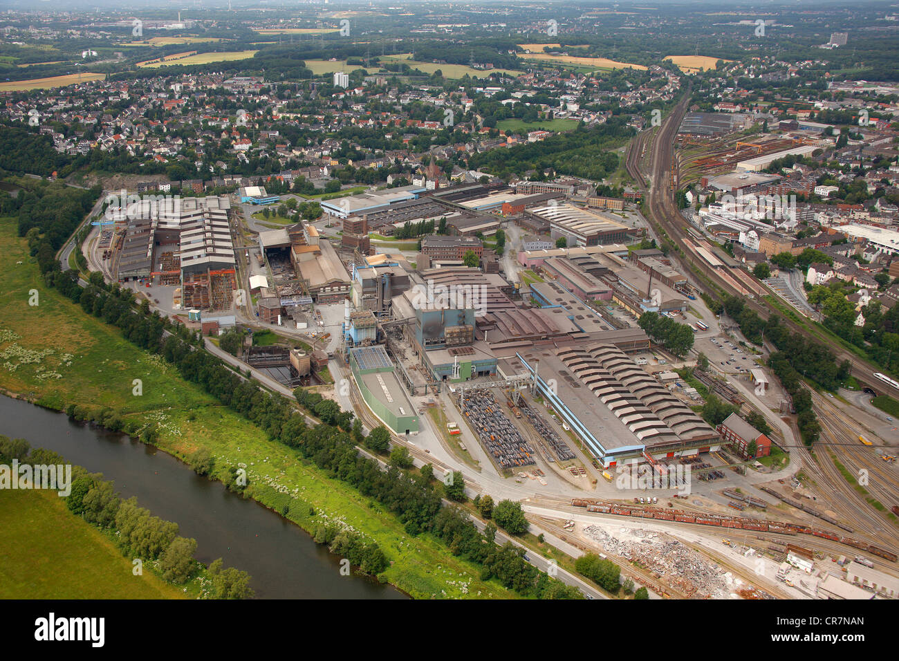 Vista aerea, Deutsche Edelstahlwerke, Tedesco steel works, Witten, zona della Ruhr, Renania settentrionale-Vestfalia, Germania, Europa Foto Stock