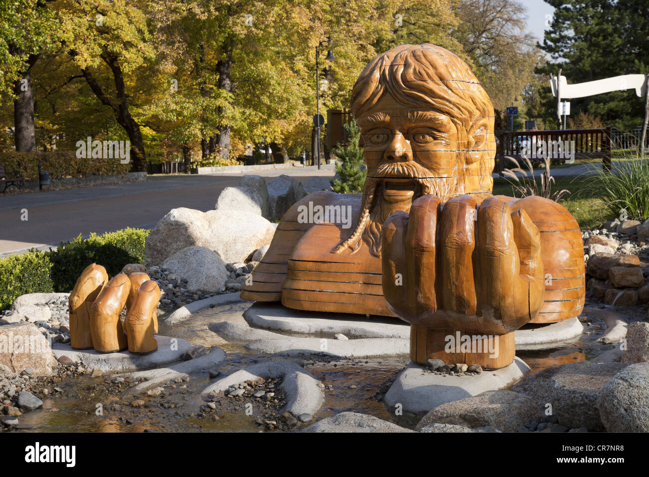 Aegir, figura leggendaria germanica, gigante del mare e della birra, scultura, Thale, Germania, Foto Stock