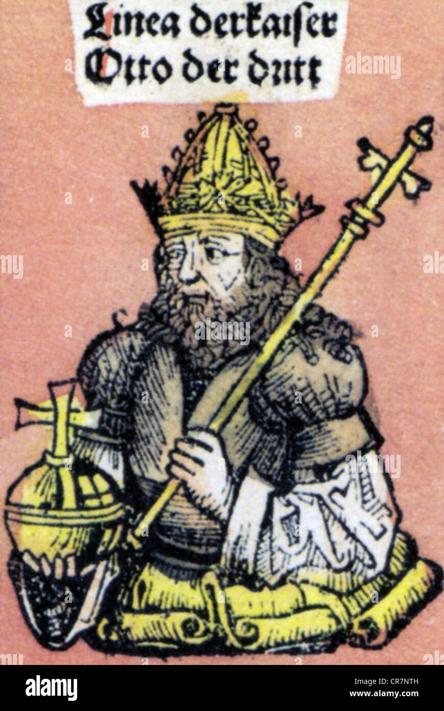 Ottone III, 15.7.980 - 24.1.1002, Sacro Romano Imperatore 21.5.996 - 24.1.1002, a mezza lunghezza e xilografia di Michael Wolgemut o Wilhelm Pleydenwurff, cronaca di Hartmann Schedel, Norimberga, 1493, artista del diritto d'autore non deve essere cancellata Foto Stock