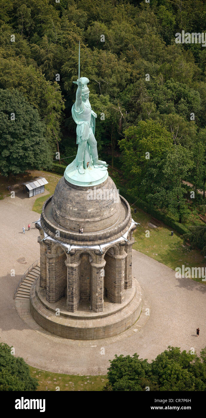 Vista aerea, Hermann Memorial, vicino Hiddesen nella foresta di Teutoburgo, Ostwestfalen, East Westfalia, Renania settentrionale-Vestfalia Foto Stock