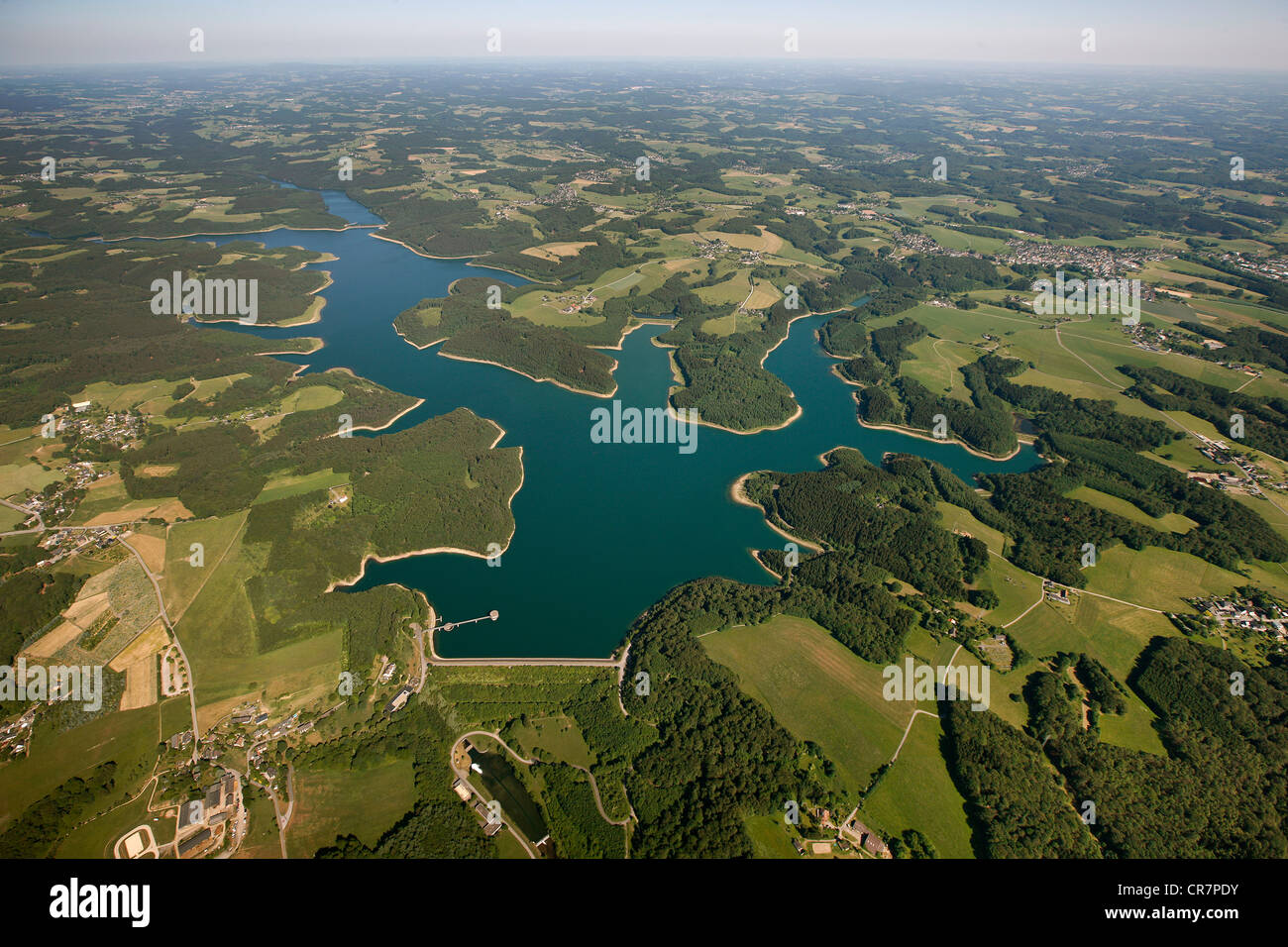 Vista aerea, Grosse Dhuenntal Dam, Rheinisch-Bergisch distretto, Renania settentrionale-Vestfalia, Germania, Europa Foto Stock