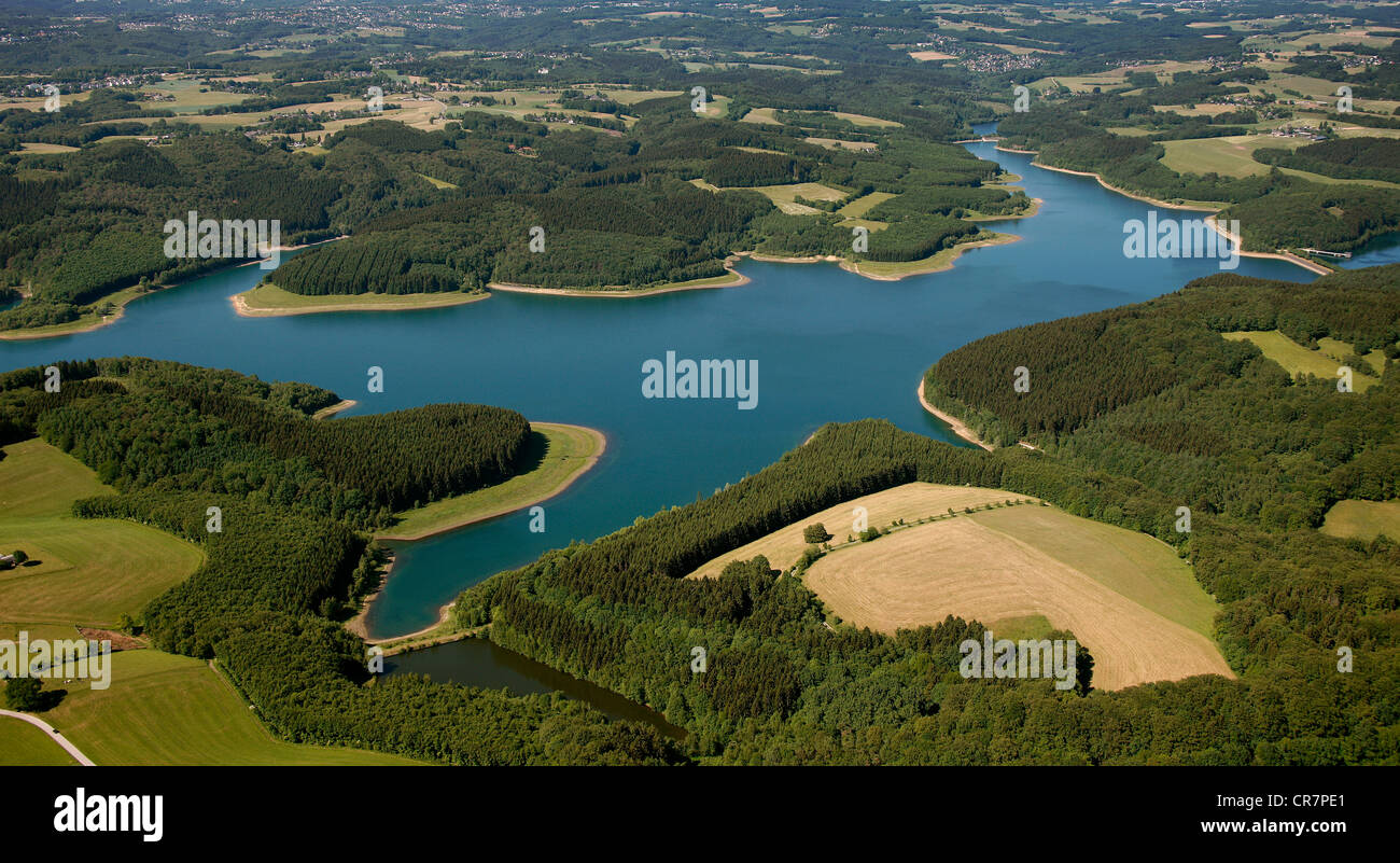 Vista aerea, Grosse Dhuenntal Dam, Rheinisch-Bergisch distretto, Renania settentrionale-Vestfalia, Germania, Europa Foto Stock