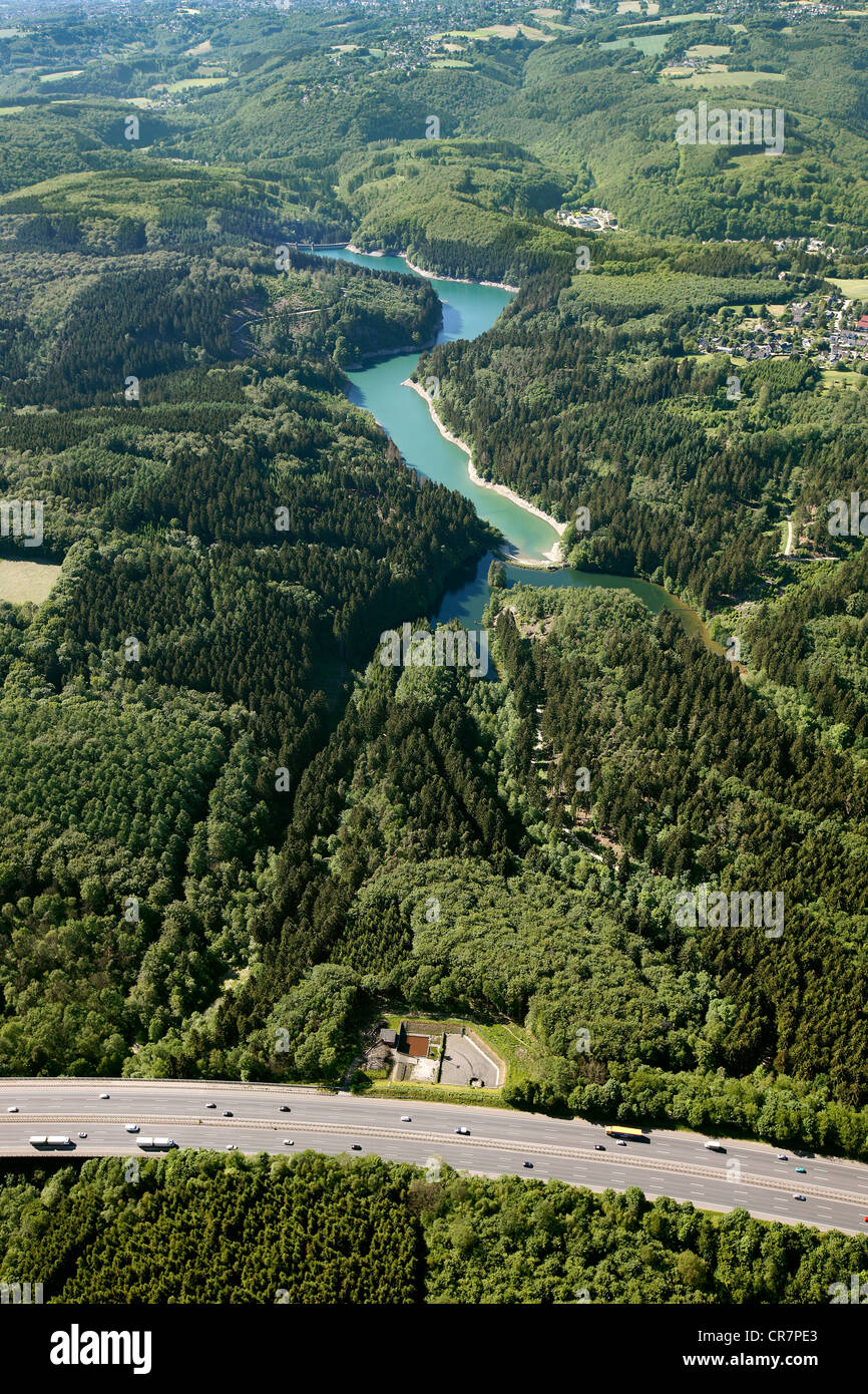 Vista aerea, Sengbachtal Dam, Solingen, Renania settentrionale-Vestfalia, Germania, Europa Foto Stock