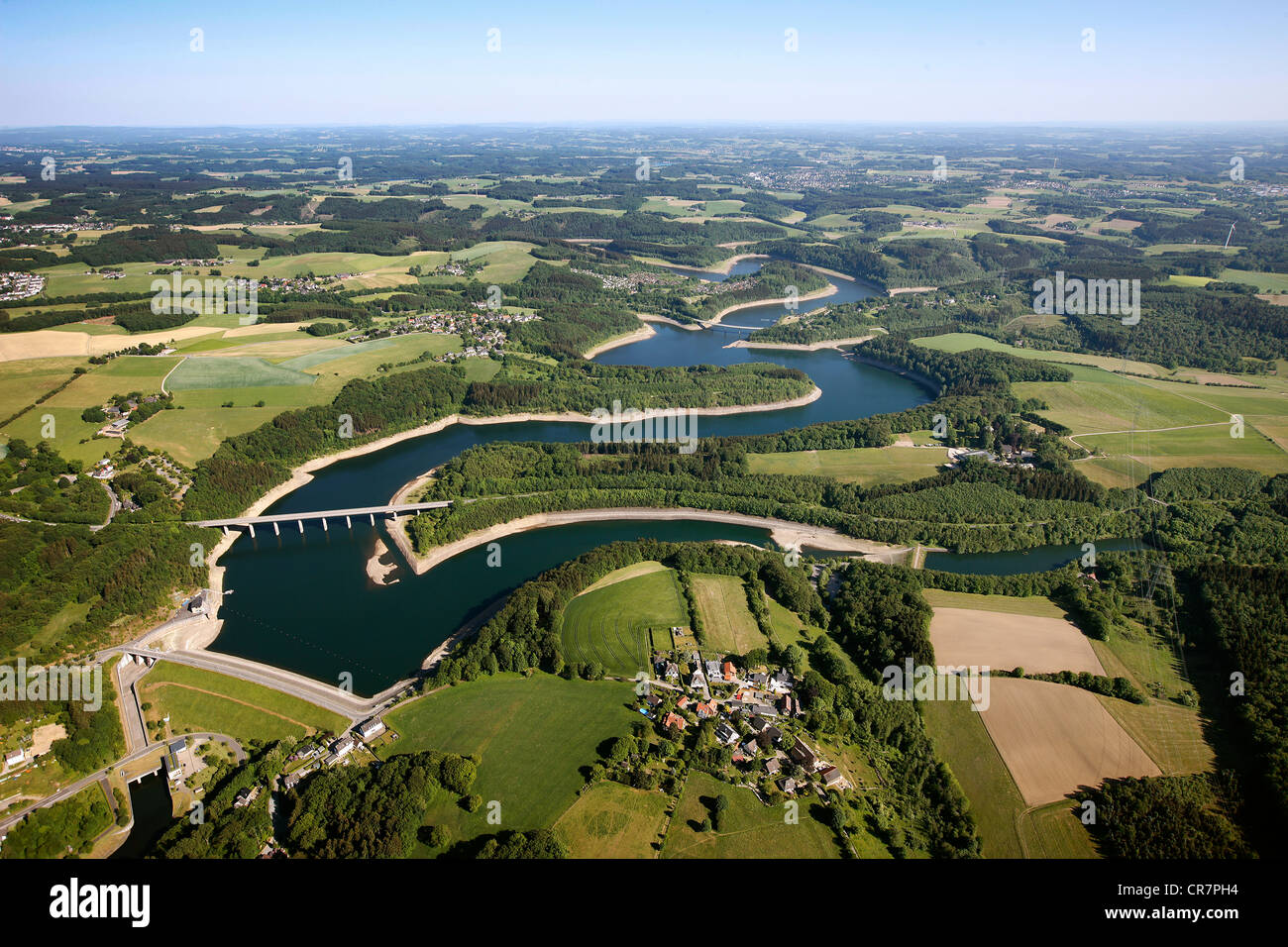 Vista aerea, Wuppertal Dam, Kraewinklerbruecke bridge, Bergisches Land, Renania settentrionale-Vestfalia, Germania, Europa Foto Stock