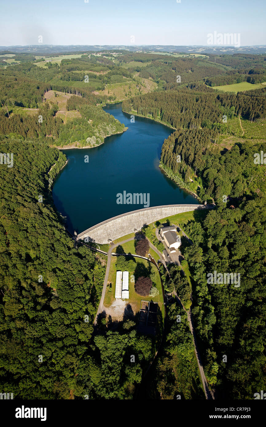 Vista aerea, Ennepetal Dam e la parete della diga, Ennepetal, Bergisches Land, Renania settentrionale-Vestfalia, Germania, Europa Foto Stock