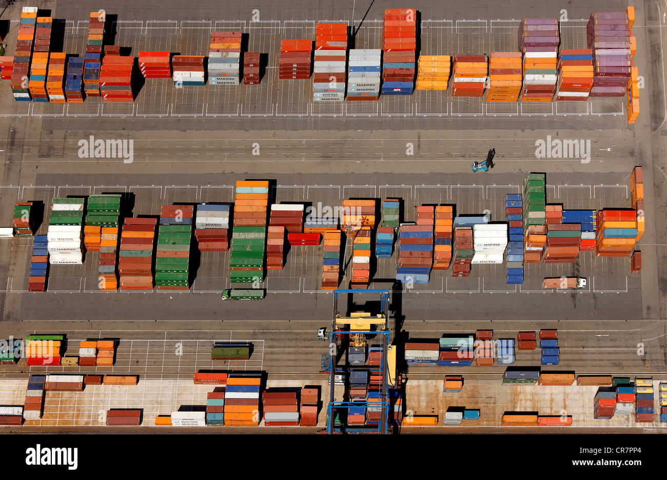 Vista aerea, terminale per container Logport industrial park, Duisburg, Renania settentrionale-Vestfalia, Germania, Europa Foto Stock