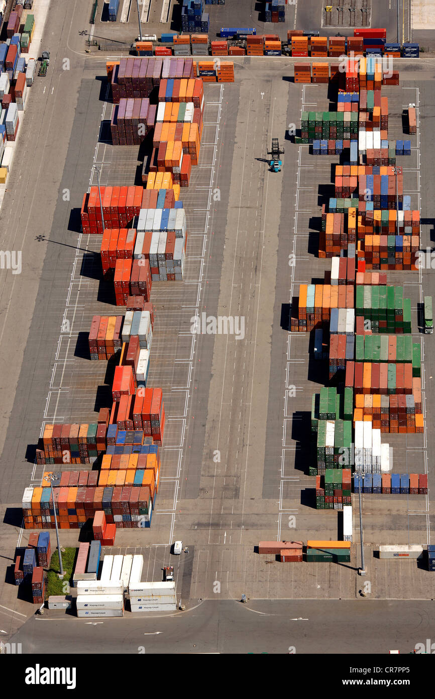 Vista aerea, terminale per container Logport industrial park, Duisburg, Renania settentrionale-Vestfalia, Germania, Europa Foto Stock