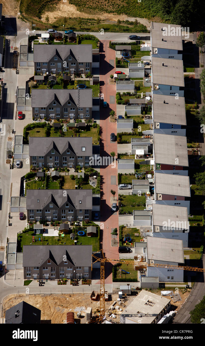 Vista aerea, Lothringer Im Feld street, quartiere di Bergen, Hiltroper Strasse Siedlung complesso di abitazioni, Bochum, la zona della Ruhr Foto Stock