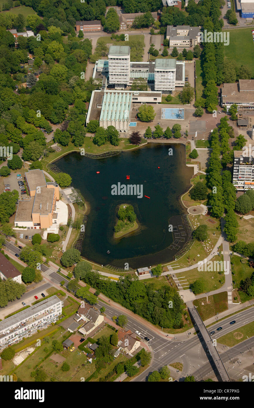 Vista aerea, il municipio con la nuova city hall lago, Marl, Ruhrgebiet regione Renania settentrionale-Vestfalia, Germania, Europa Foto Stock