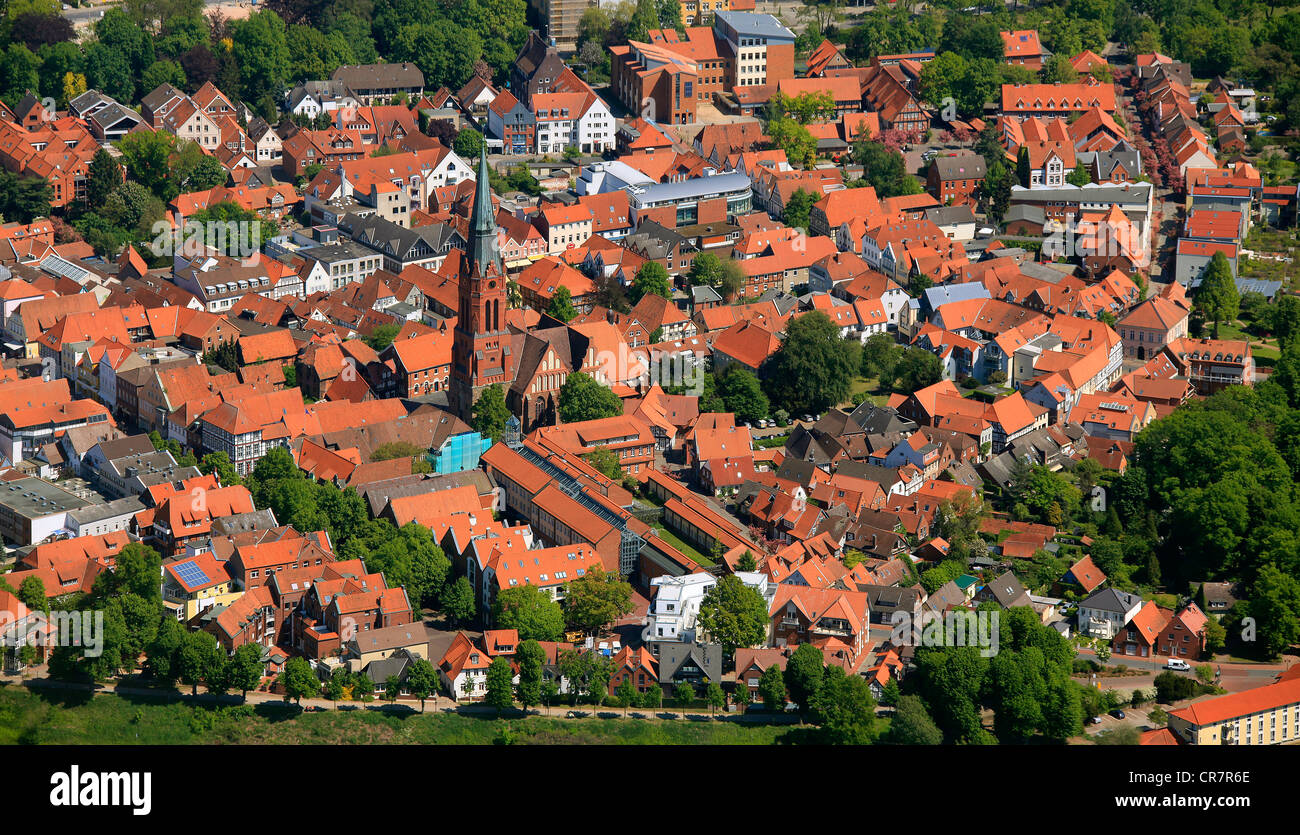 Vista aerea, quartiere storico, Nienburg Weser, Bassa Sassonia, Germania, Europa Foto Stock