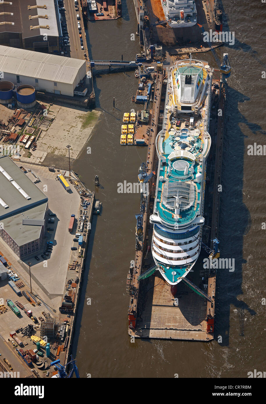 Vista aerea, floating dock, Blohm + Voss, porto di Amburgo, Germania, Europa Foto Stock