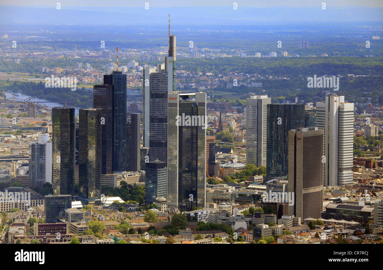 Vista aerea, il quartiere finanziario di Francoforte am Main, Hesse, Germania, Europa Foto Stock
