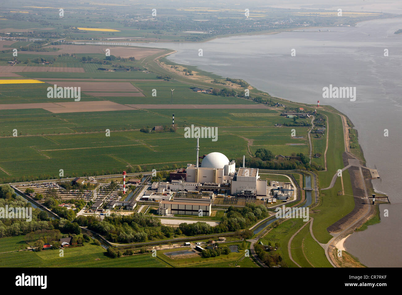 Vista aerea, Brokdorf Centrale Nucleare, Schleswig-Holstein, Germania, Europa Foto Stock