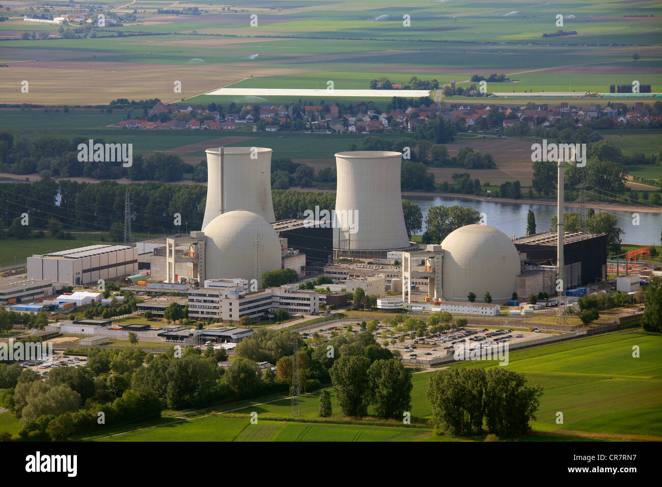 Vista aerea, Biblis Centrale Nucleare, Hesse, Germania, Europa Foto Stock