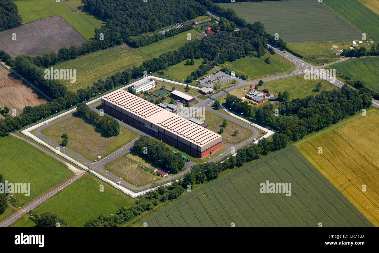 Vista aerea, temporanea di archiviazione atomica facility, Ahaus, Muensterland regione Renania settentrionale-Vestfalia, Germania, Europa Foto Stock