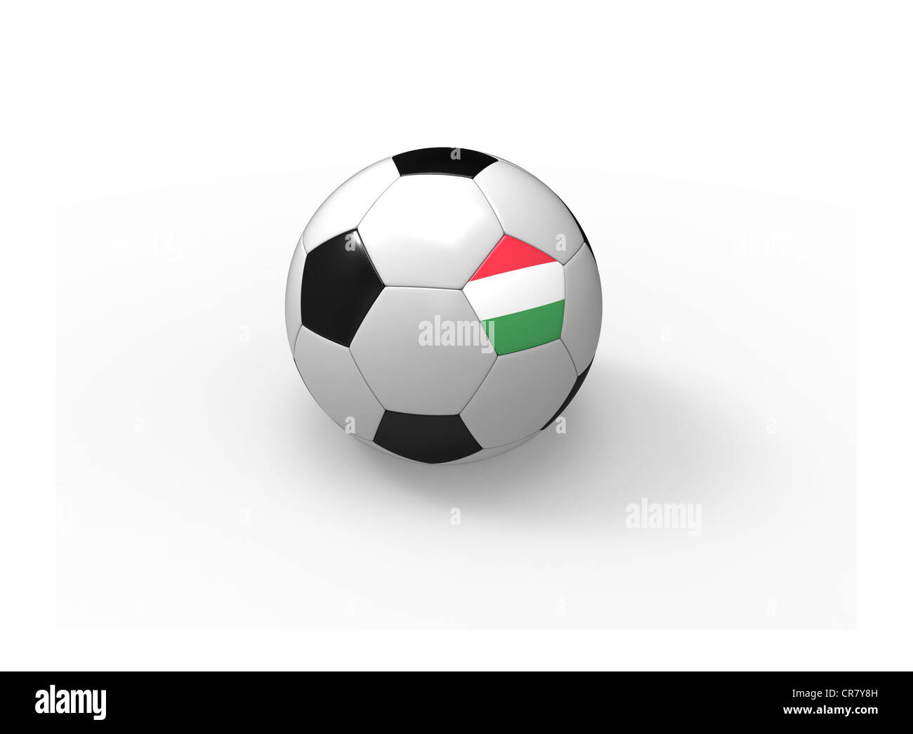 Pallone da calcio, rendering 3d con l'Ungheria bandiera, isolati su sfondo bianco, luce ombra Foto Stock