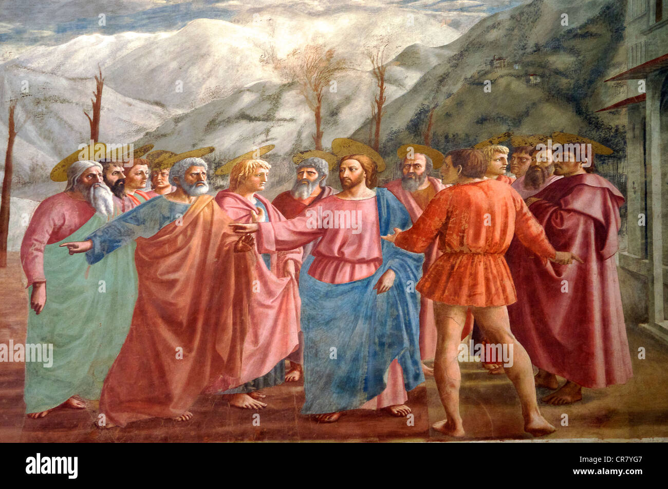 Pagamento del tributo di Masaccio Cappella Brancacci di Santa Maria del Carmine a Firenze Italia Foto Stock