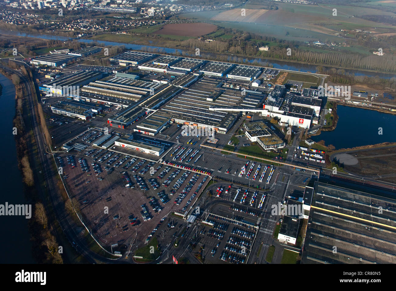 Francia, Bassa Normandia, Calvados (14), Colombelles, usine Renault Trucks, fabbricazione des camion (vue aÃ©rienne) Foto Stock