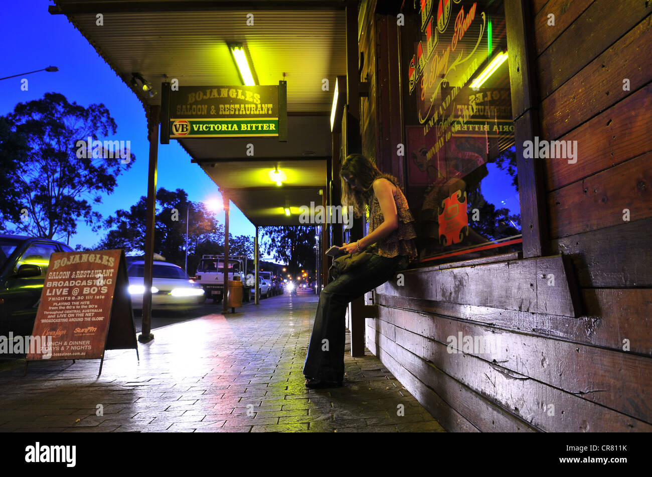 Australia, Territorio del Nord, Rosso, Centro citta di Alice, Bojangler saloon, la berlina più antico della città fin dal 1935 su Todd Street Foto Stock