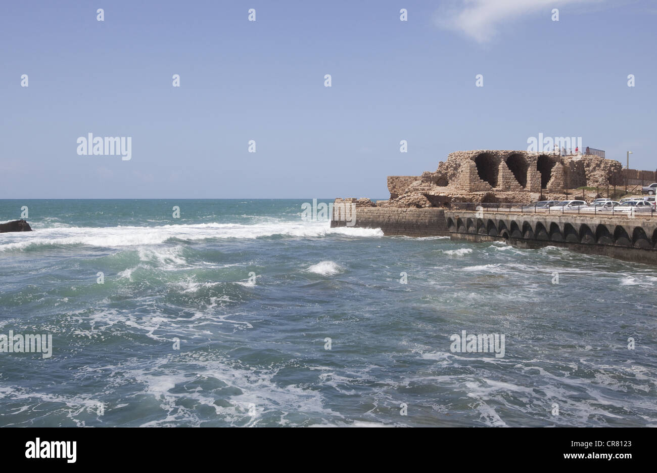 Porto e rovine di acro, Israele Foto Stock