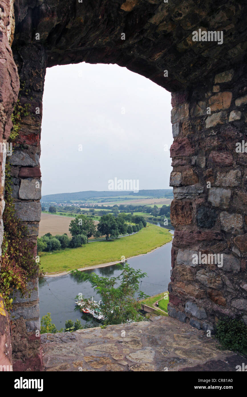 Burg Polle castello, polle, fiume Weser, regione Weserbergland, Bassa Sassonia, Germania, Europa Foto Stock