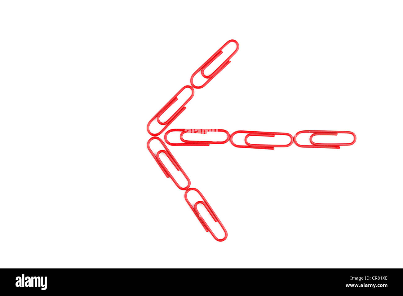 Freccia fatta di carta rossa clip, immagine simbolica per dare un orientamento Foto Stock
