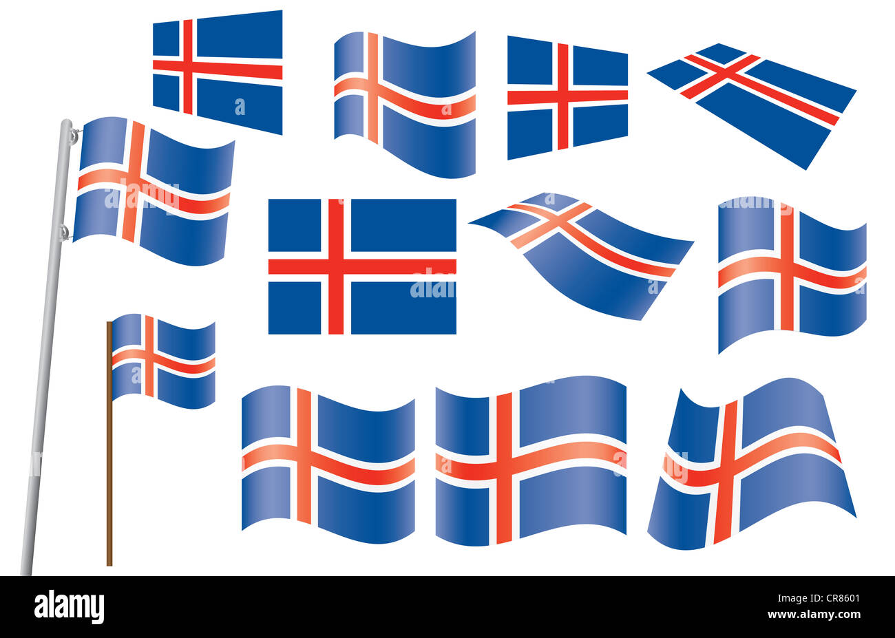 Set di bandiere di Islanda illustrazione Foto Stock